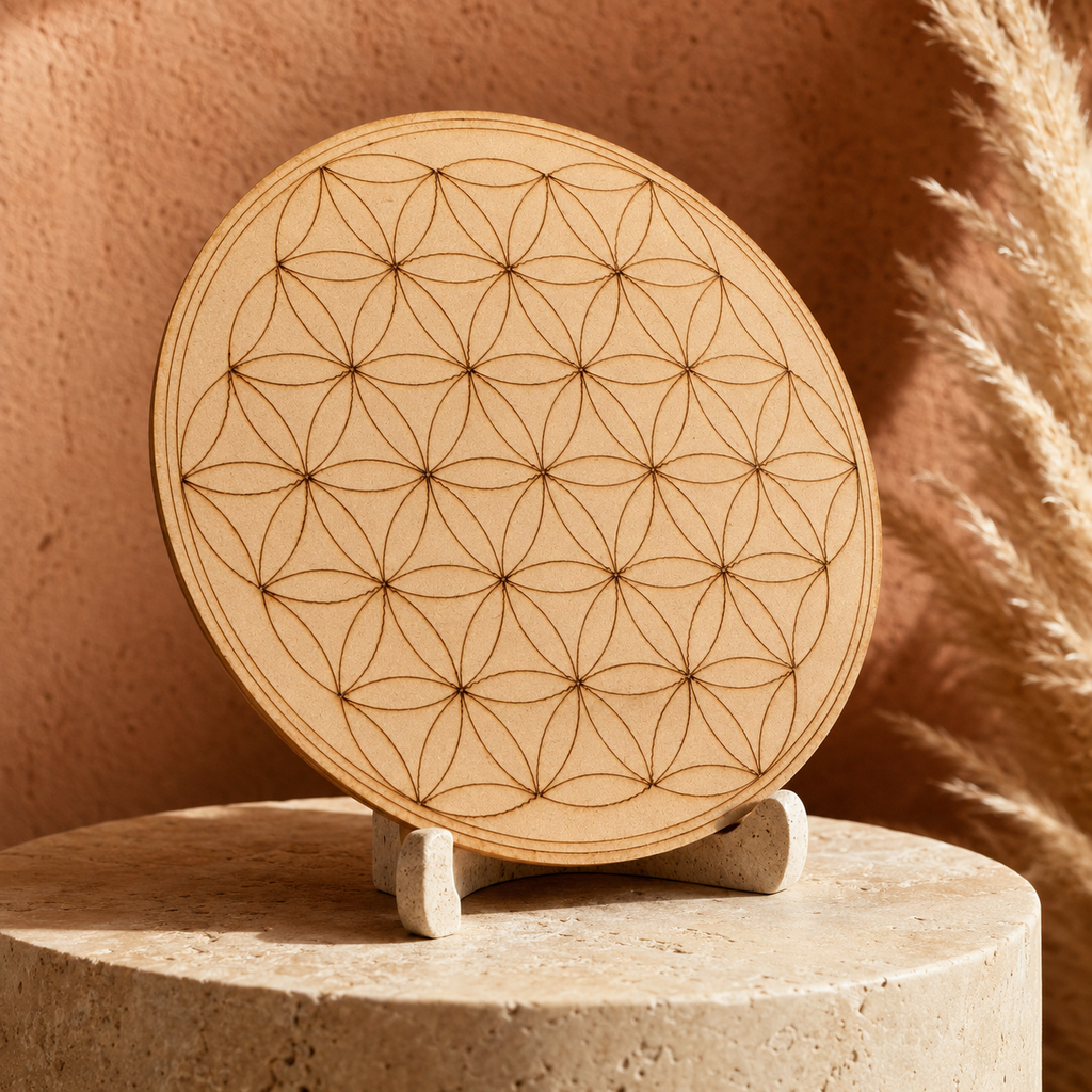 Tree of Life Crystal Grid Board, 6" Wooden Crystal Grid Plate | Pyramids & Spheres | Wiccan Center