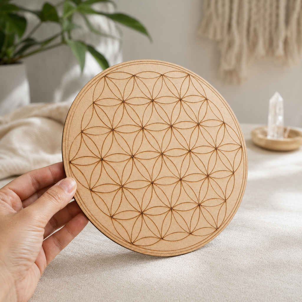 Tree of Life Crystal Grid Board, 6" Wooden Crystal Grid Plate | Pyramids & Spheres | Wiccan Center