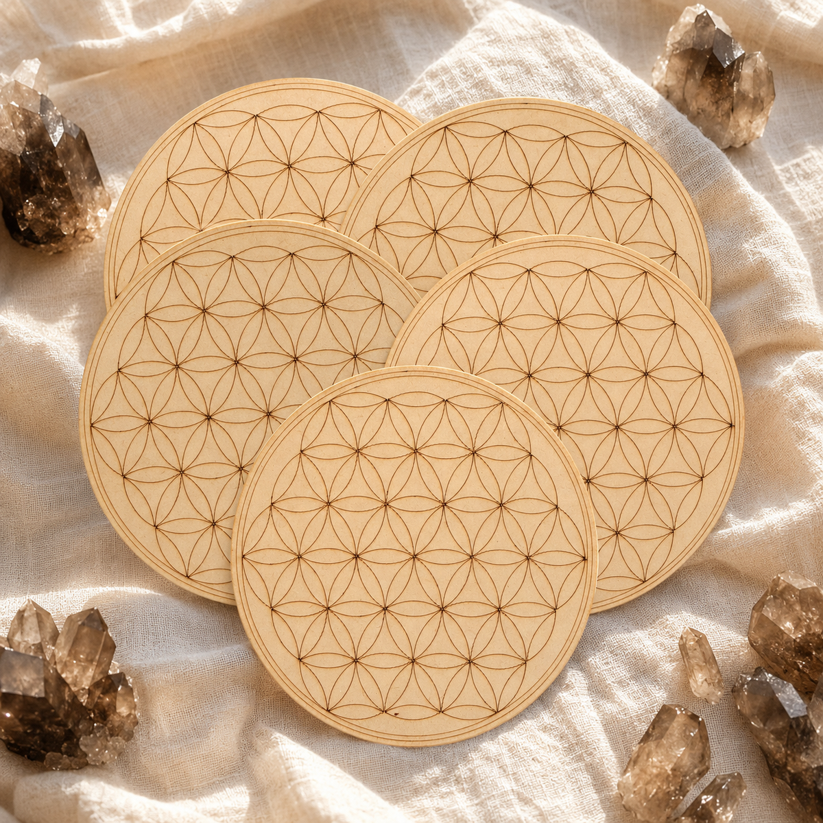 Tree of Life Crystal Grid Board, 6" Wooden Crystal Grid Plate | Pyramids & Spheres | Wiccan Center