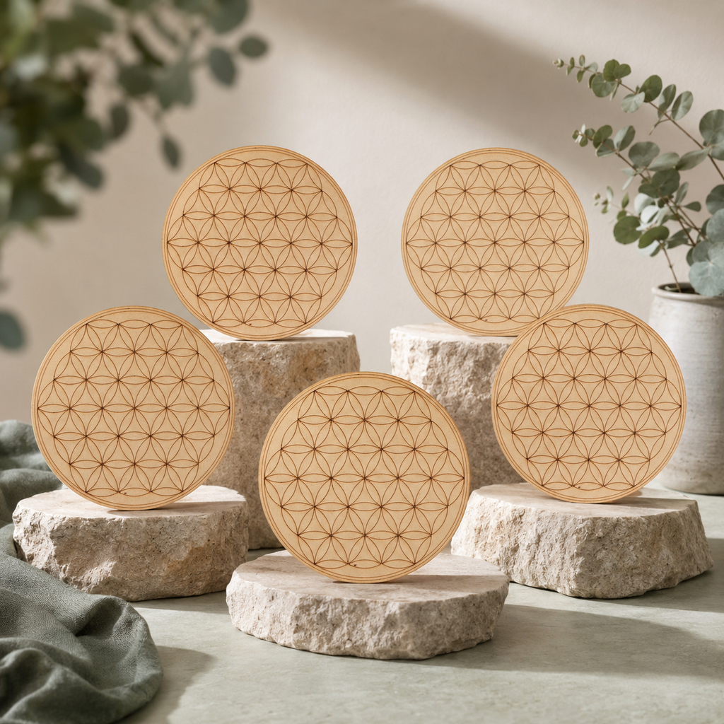 Tree of Life Crystal Grid Board, 6" Wooden Crystal Grid Plate | Pyramids & Spheres | Wiccan Center