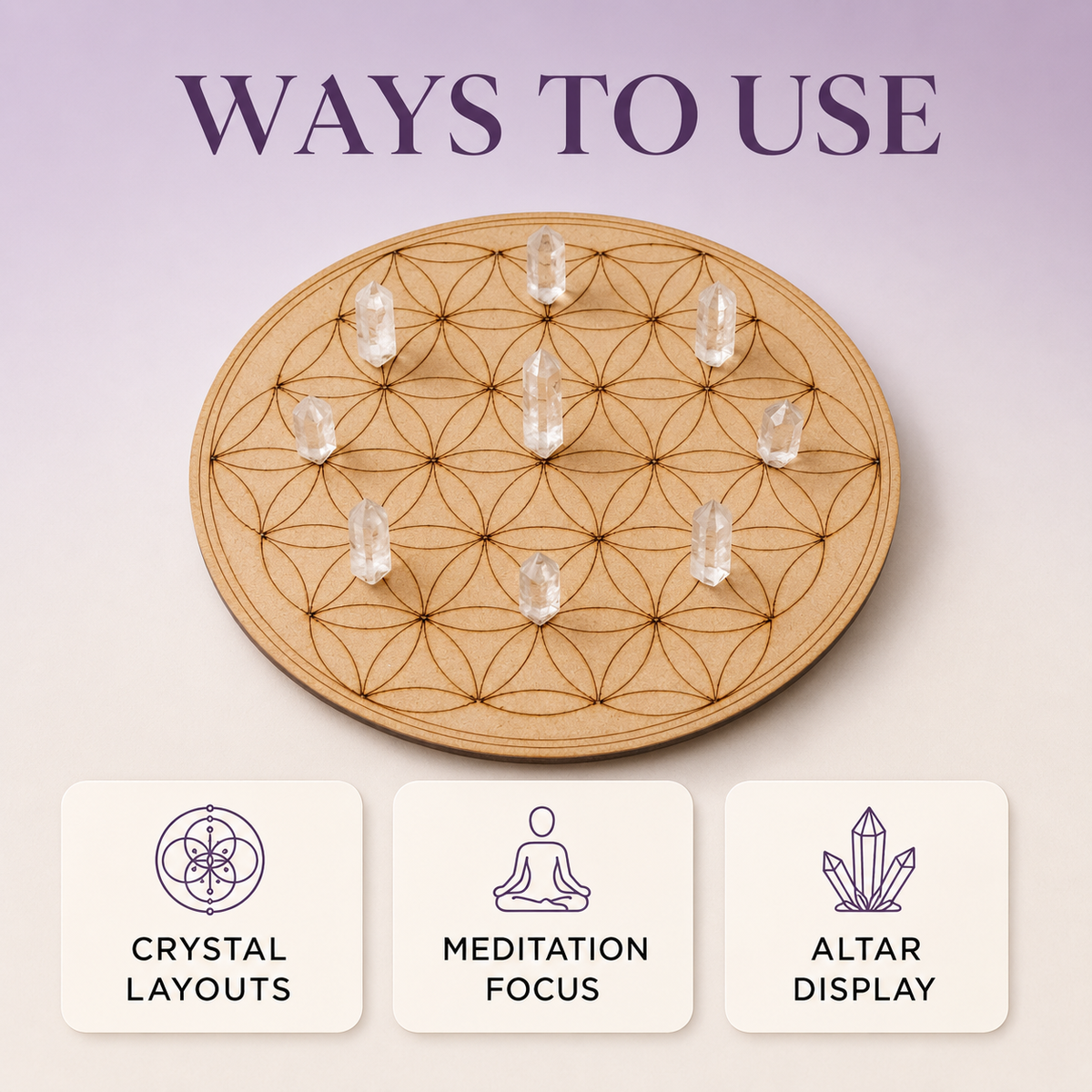 Tree of Life Crystal Grid Board, 6" Wooden Crystal Grid Plate | Pyramids & Spheres | Wiccan Center