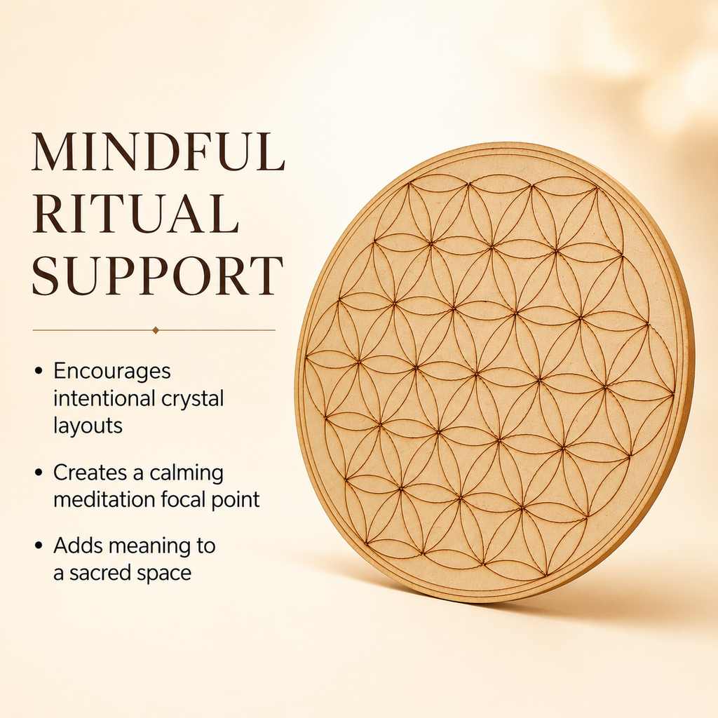 Tree of Life Crystal Grid Board, 6" Wooden Crystal Grid Plate | Pyramids & Spheres | Wiccan Center