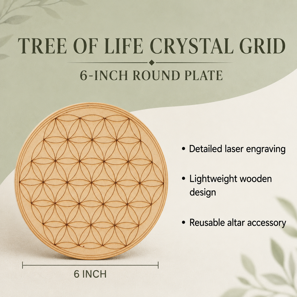 Tree of Life Crystal Grid Board, 6" Wooden Crystal Grid Plate | Pyramids & Spheres | Wiccan Center