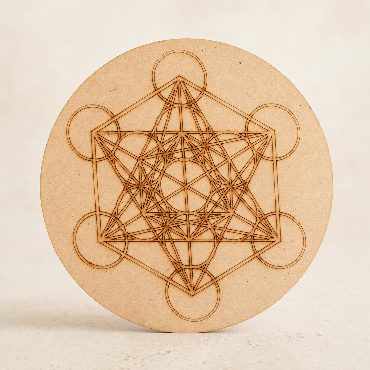 Metatron Cube Crystal Grid Board, 6" Wooden Crystal Grid Plate