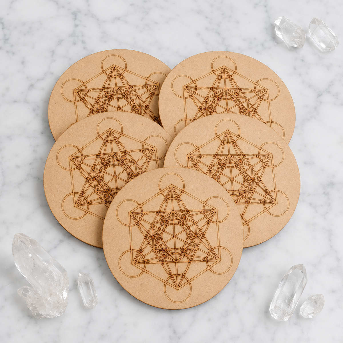 Metatron Cube Crystal Grid Board, 6" Wooden Crystal Grid Plate