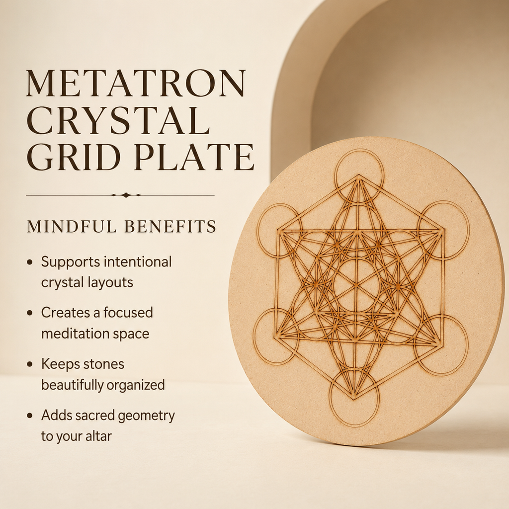 Metatron Cube Crystal Grid Board, 6" Wooden Crystal Grid Plate