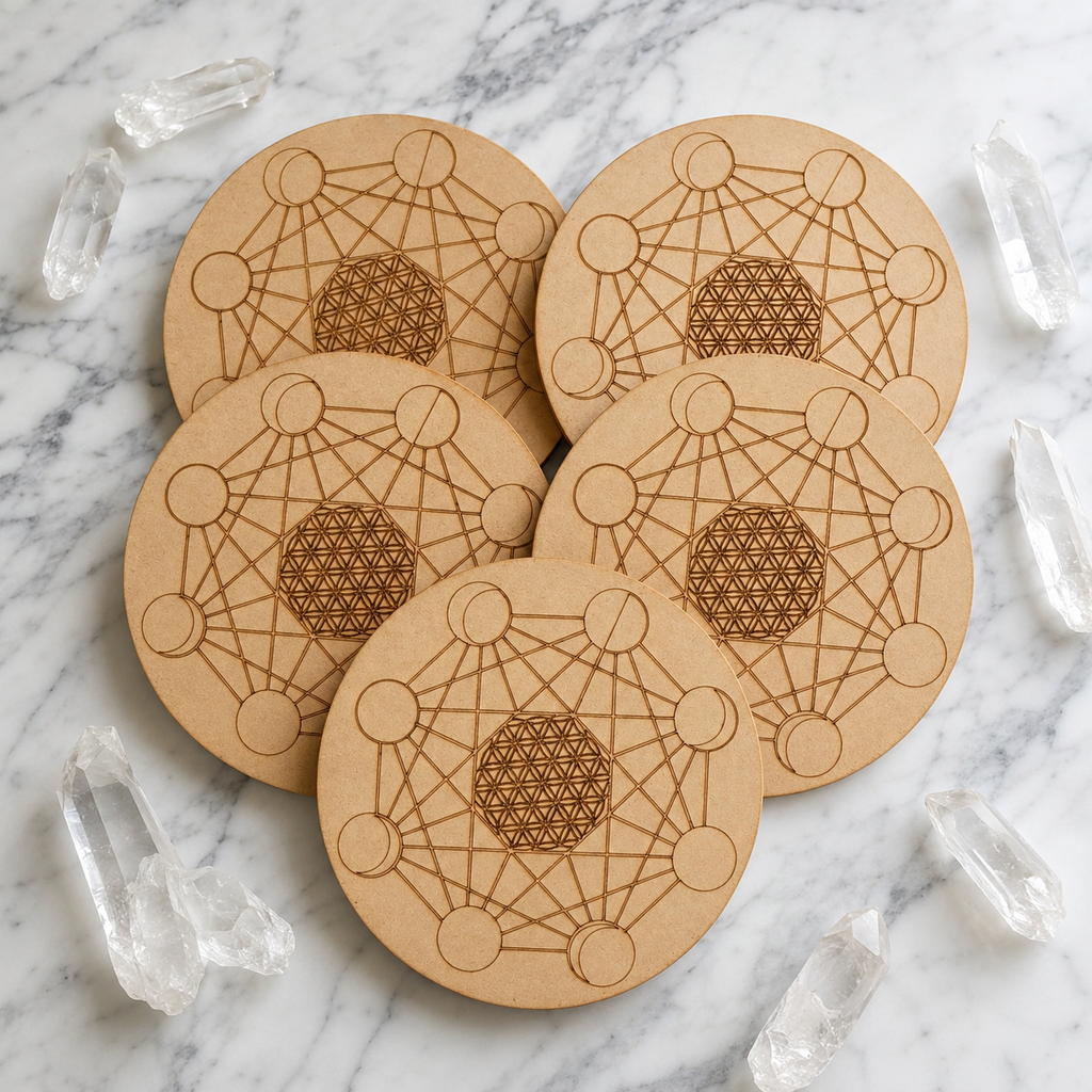 Moon Phase Crystal Grid Board, 6" Wooden Crystal Grid Plate