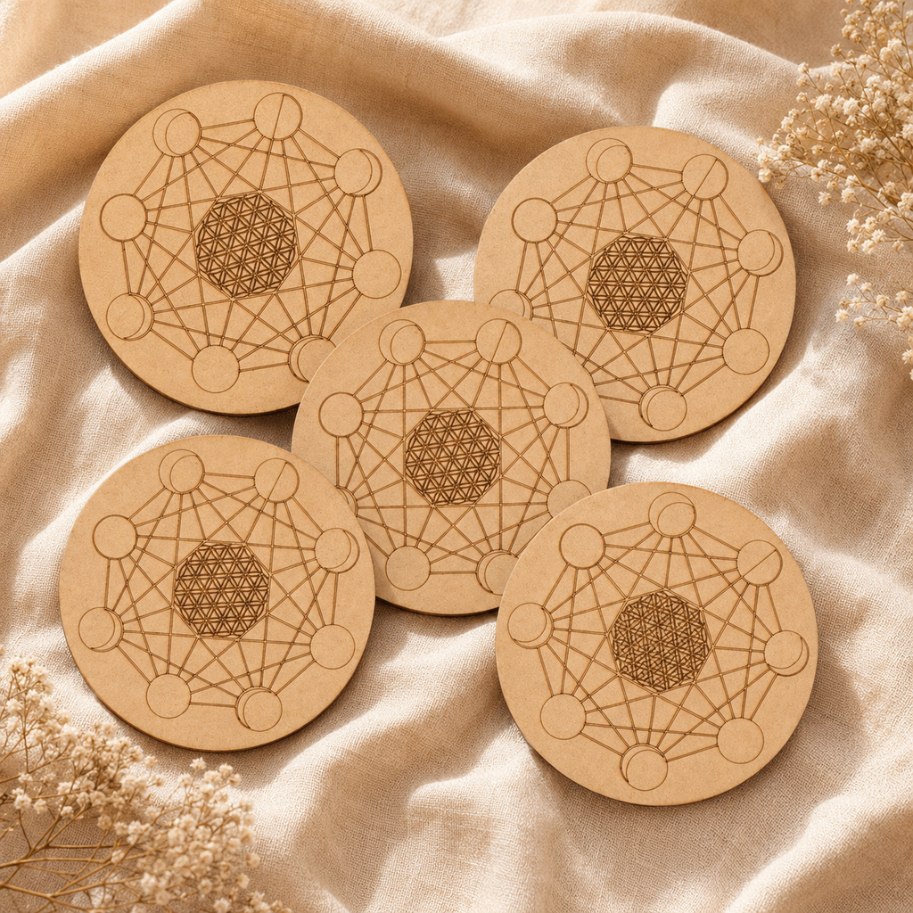 Moon Phase Crystal Grid Board, 6" Wooden Crystal Grid Plate