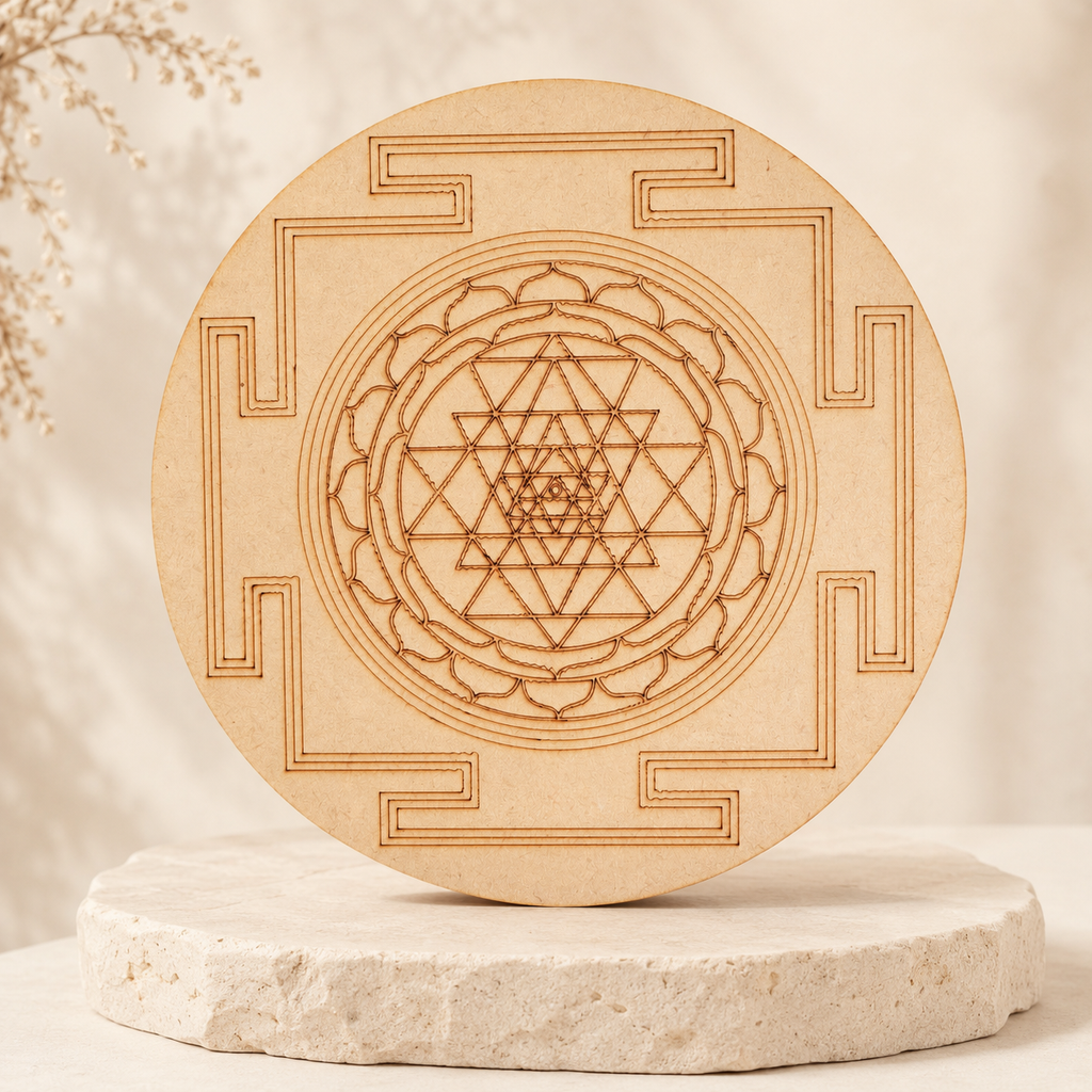 Shri Yantra Crystal Grid Board, 6" Wooden Crystal Grid Plate | Pyramids & Spheres | Wiccan Center