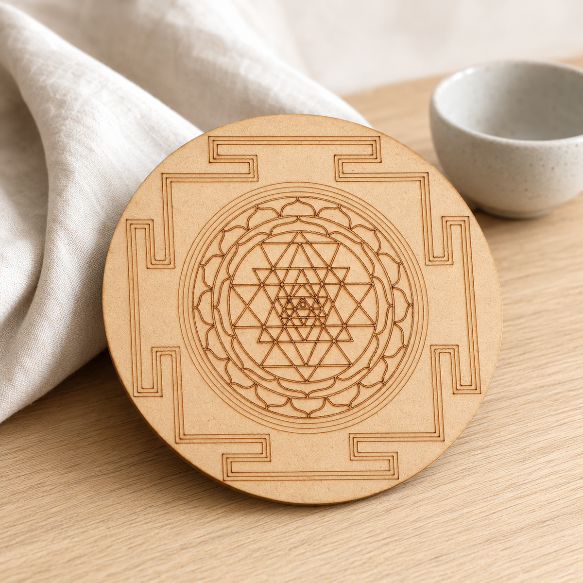 Shri Yantra Crystal Grid Board, 6" Wooden Crystal Grid Plate | Pyramids & Spheres | Wiccan Center