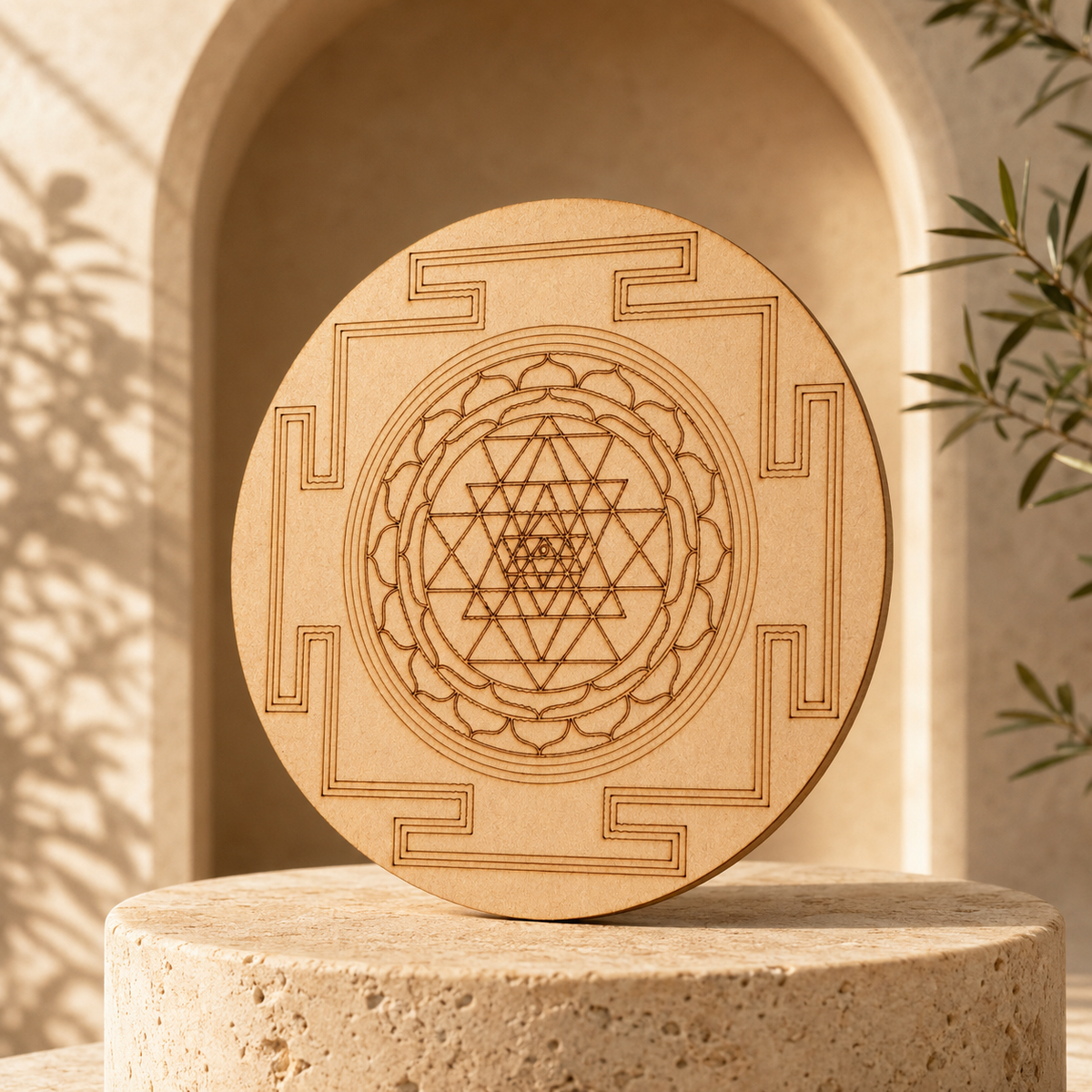 Shri Yantra Crystal Grid Board, 6" Wooden Crystal Grid Plate | Pyramids & Spheres | Wiccan Center