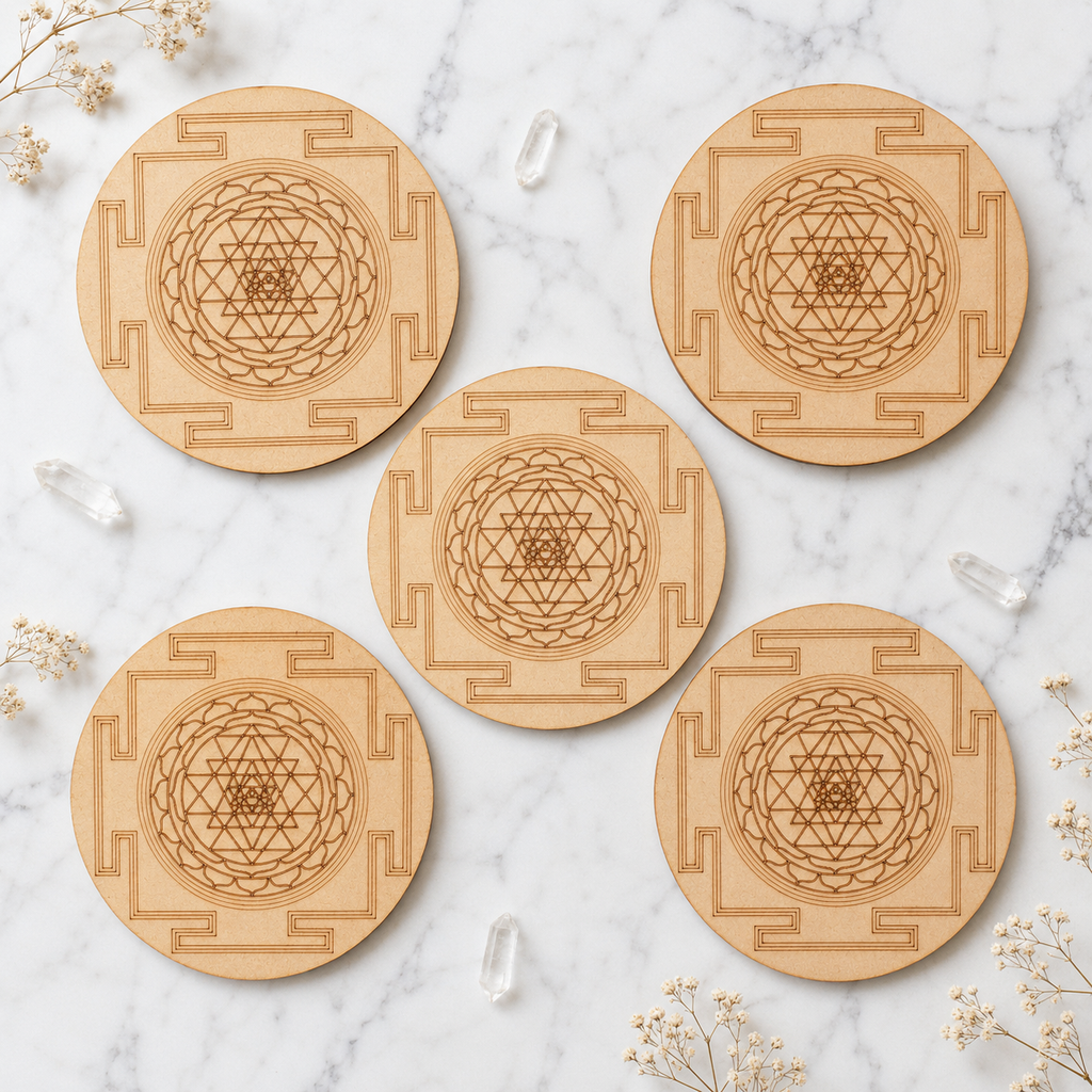 Shri Yantra Crystal Grid Board, 6" Wooden Crystal Grid Plate | Pyramids & Spheres | Wiccan Center