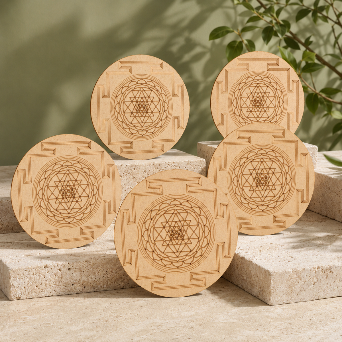 Shri Yantra Crystal Grid Board, 6" Wooden Crystal Grid Plate | Pyramids & Spheres | Wiccan Center