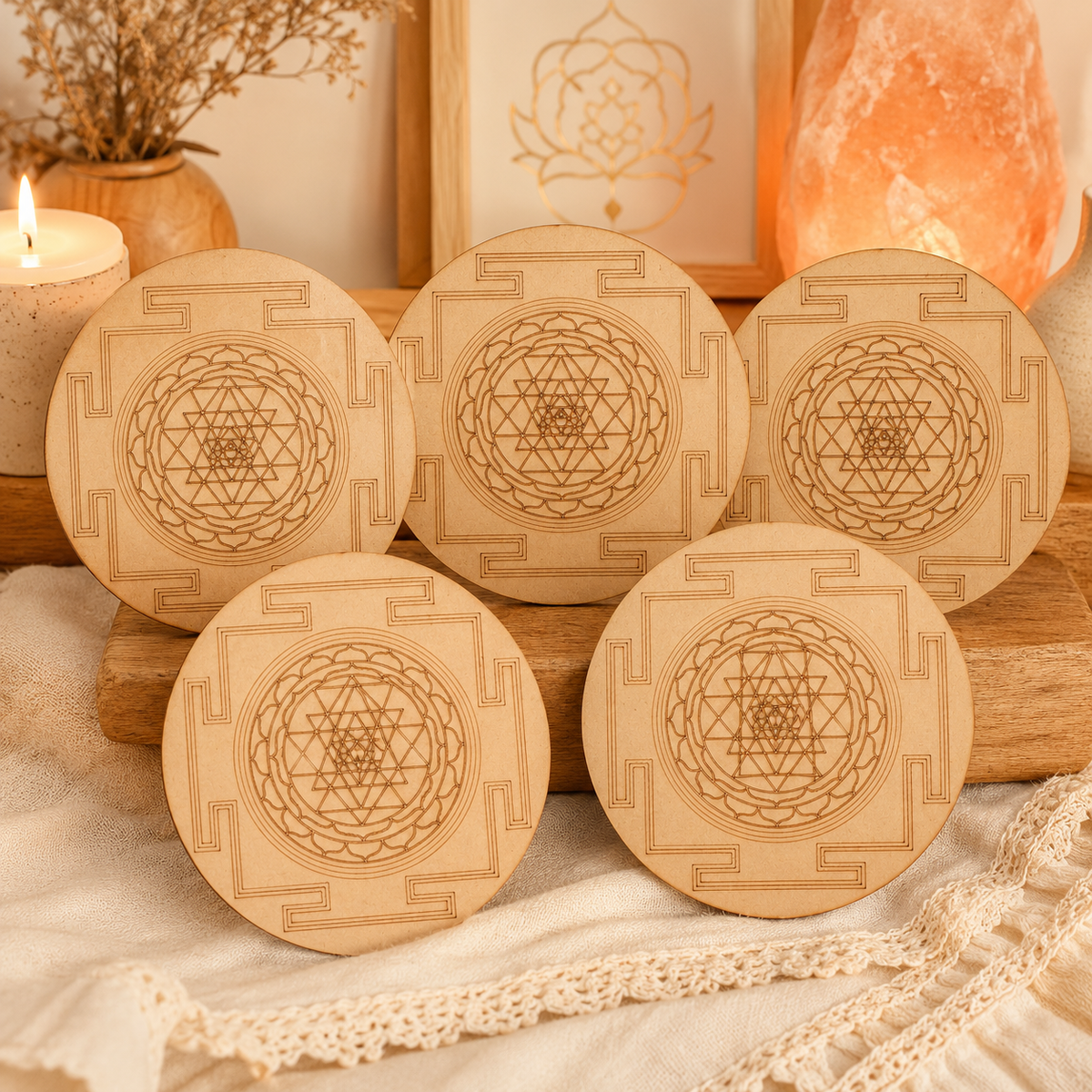 Shri Yantra Crystal Grid Board, 6" Wooden Crystal Grid Plate | Pyramids & Spheres | Wiccan Center