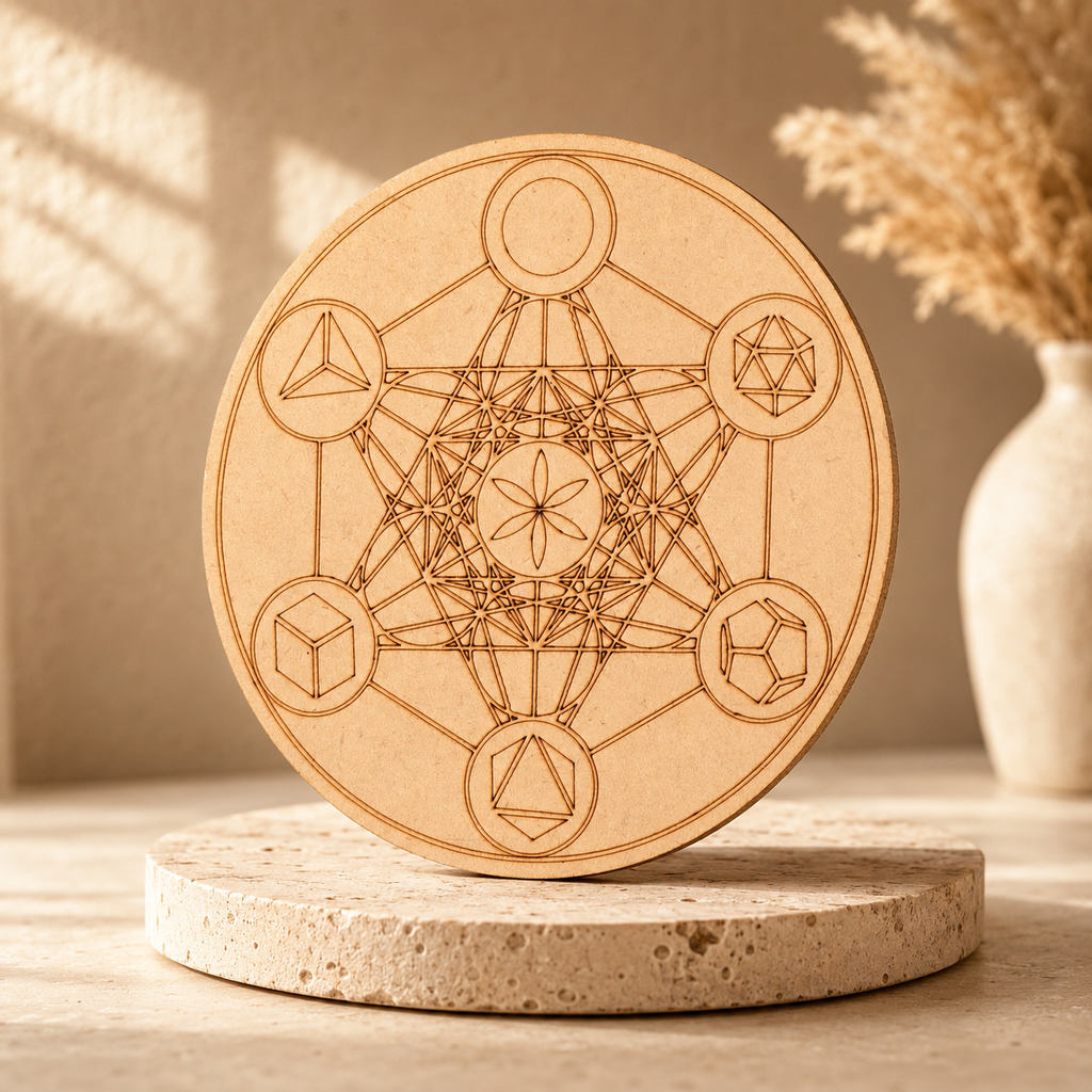 Sacred Geometry Crystal Grid Board, 6" Wooden Crystal Grid Plate