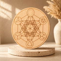 Sacred Geometry Crystal Grid Board, 6" Wooden Crystal Grid Plate | Pyramids & Spheres | Wiccan Center
