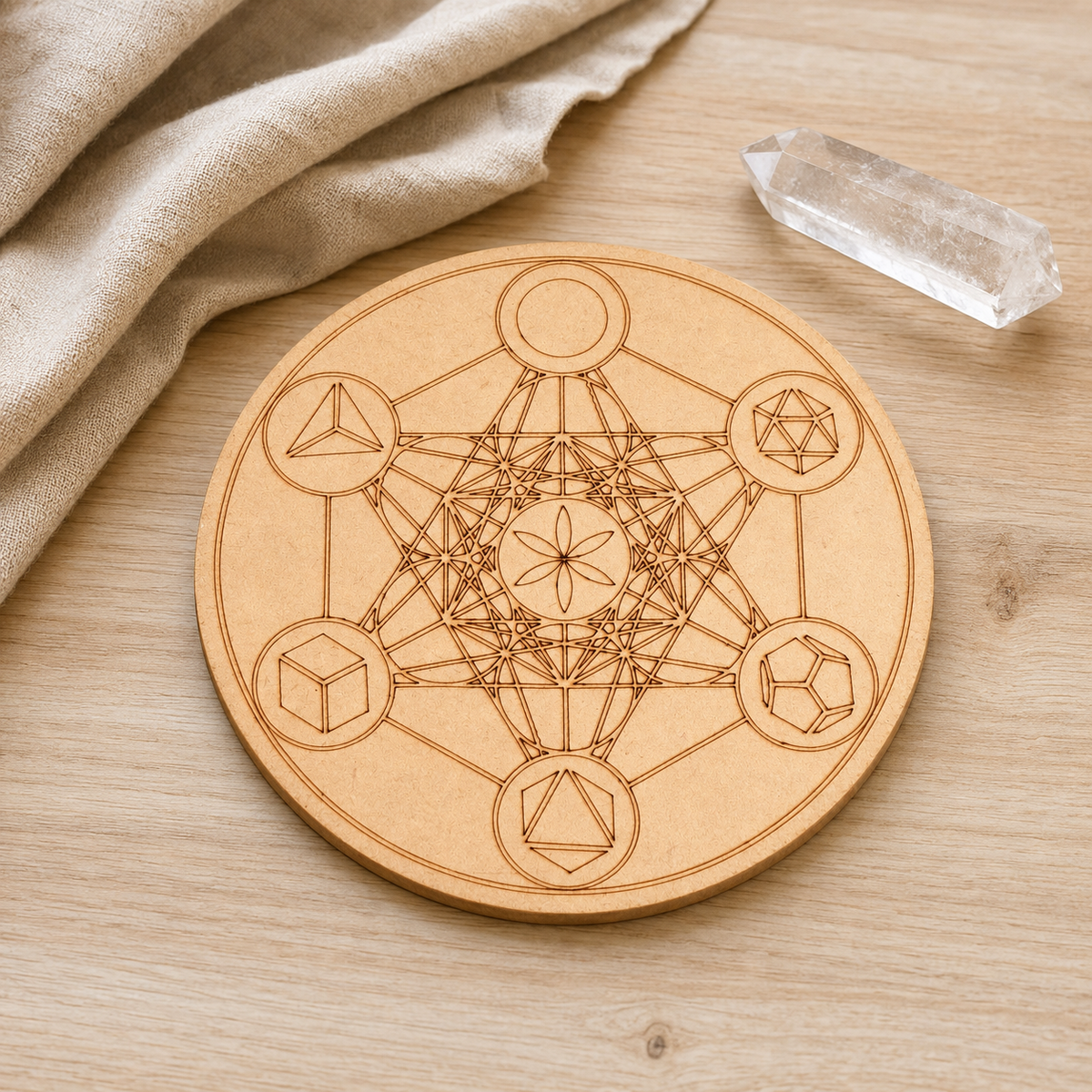 Sacred Geometry Crystal Grid Board, 6" Wooden Crystal Grid Plate