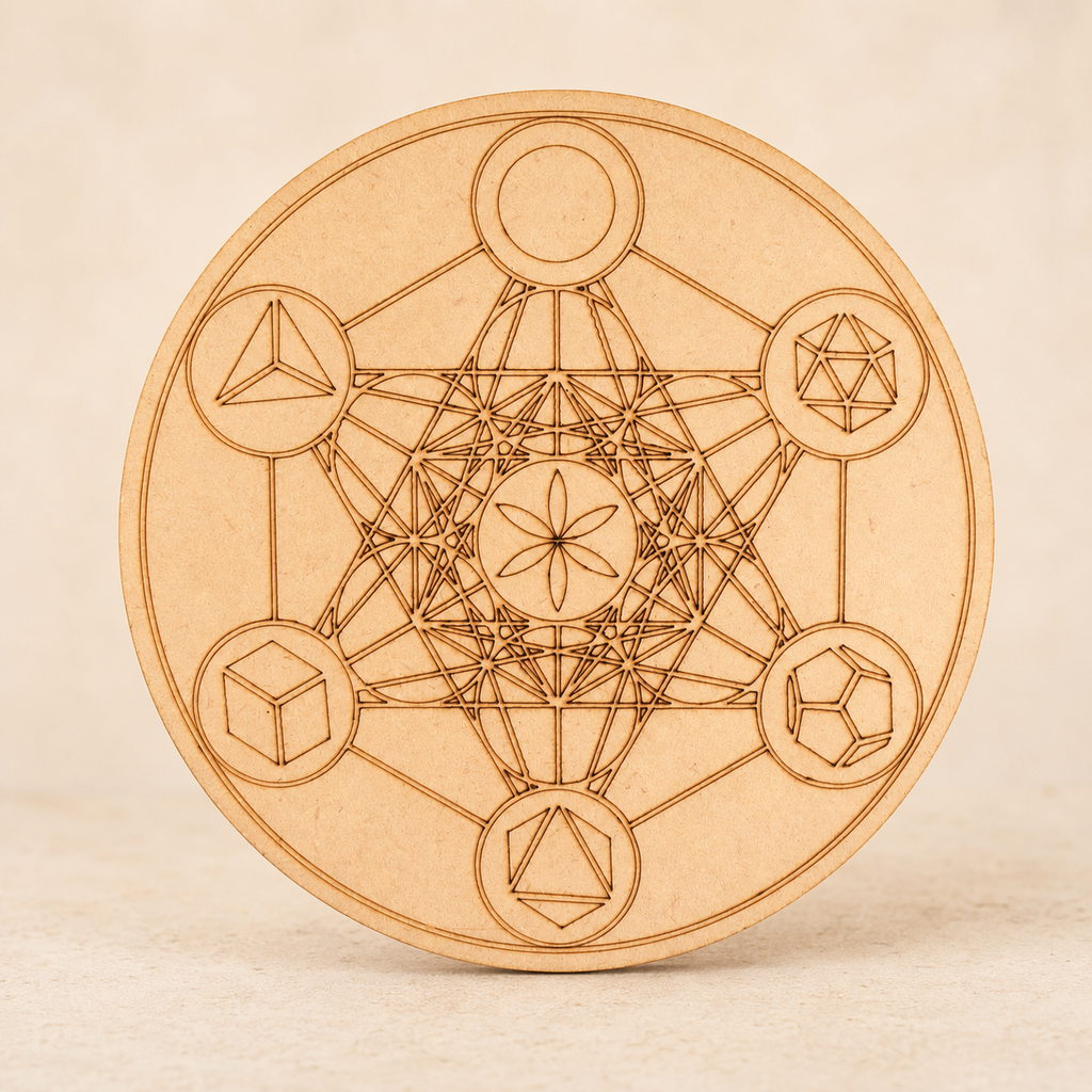 Sacred Geometry Crystal Grid Board, 6" Wooden Crystal Grid Plate