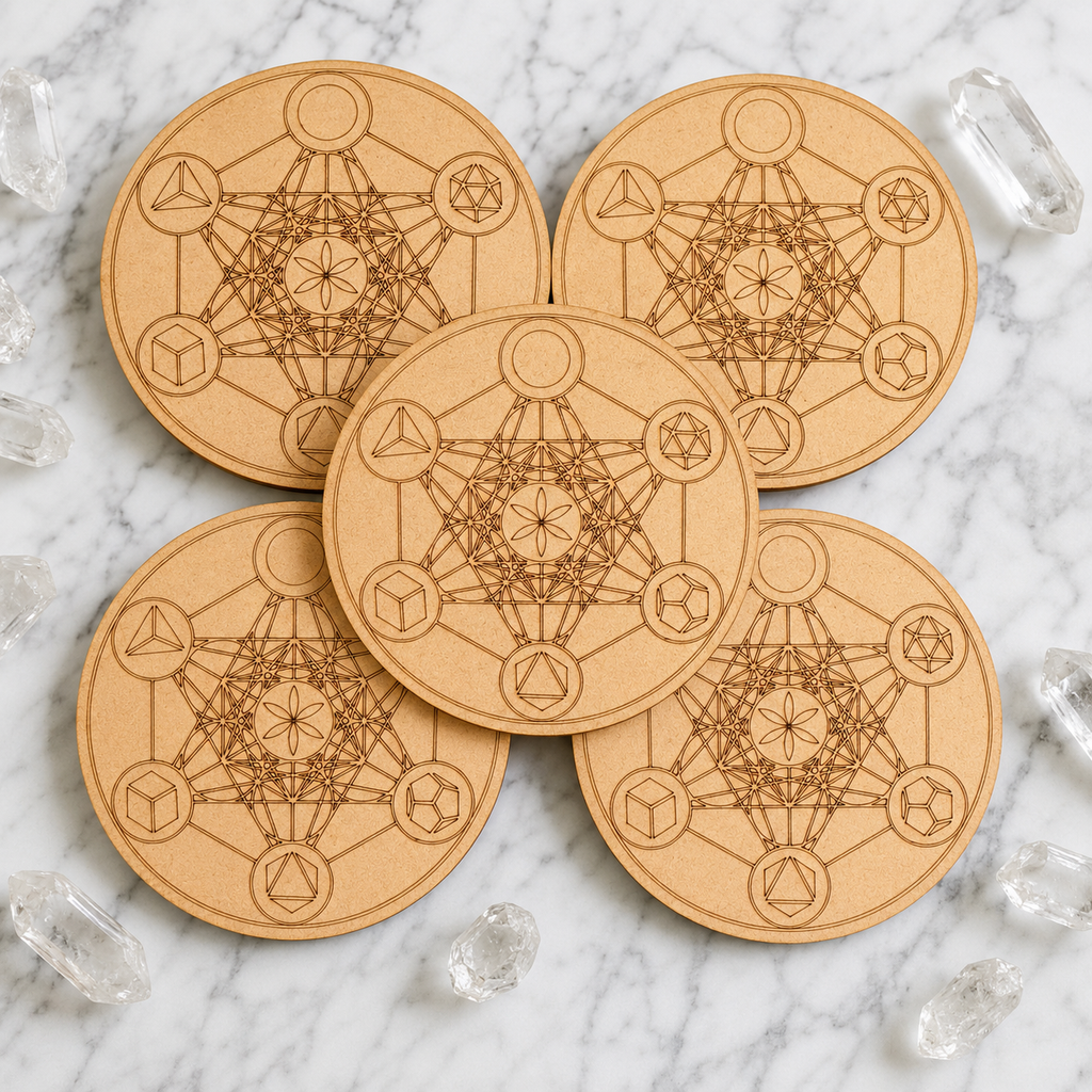 Sacred Geometry Crystal Grid Board, 6" Wooden Crystal Grid Plate
