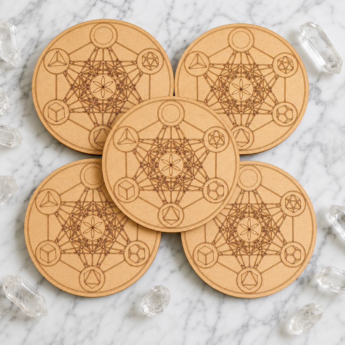 Sacred Geometry Crystal Grid Board, 6" Wooden Crystal Grid Plate