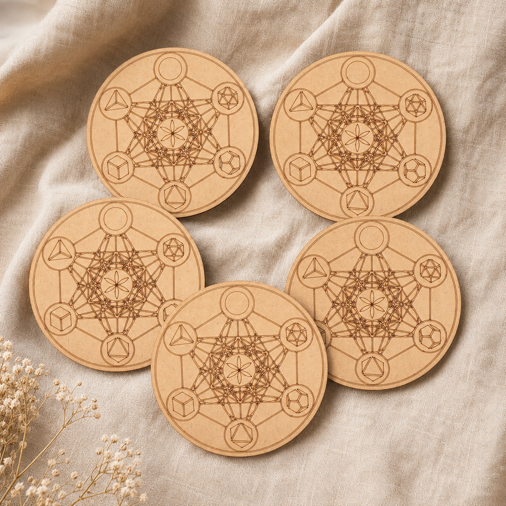 Sacred Geometry Crystal Grid Board, 6" Wooden Crystal Grid Plate