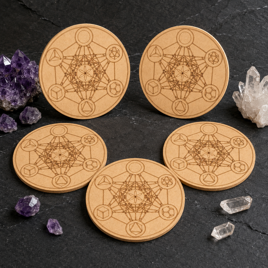 Sacred Geometry Crystal Grid Board, 6" Wooden Crystal Grid Plate