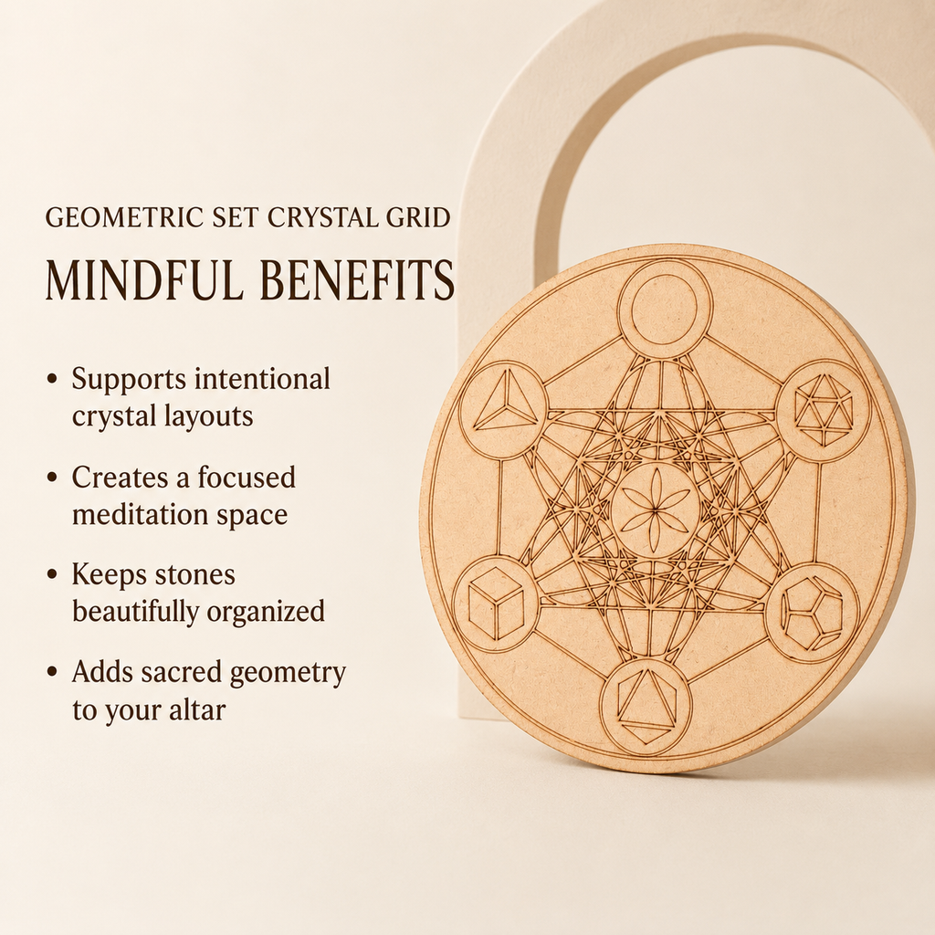 Sacred Geometry Crystal Grid Board, 6" Wooden Crystal Grid Plate