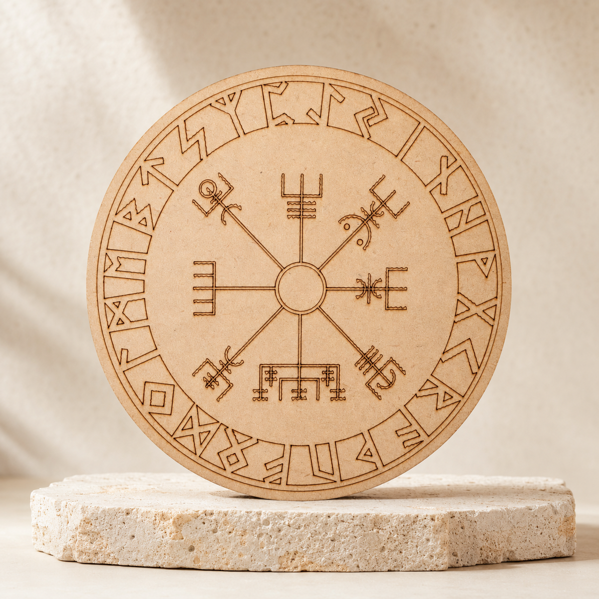 Norse Runes Crystal Grid Board, Wooden 6" Vegvisir Grid Plate