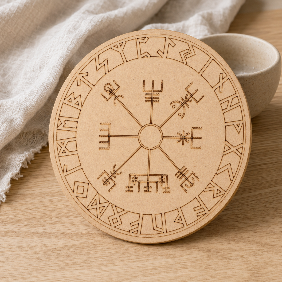 Norse Runes Crystal Grid Board, Wooden 6" Vegvisir Grid Plate