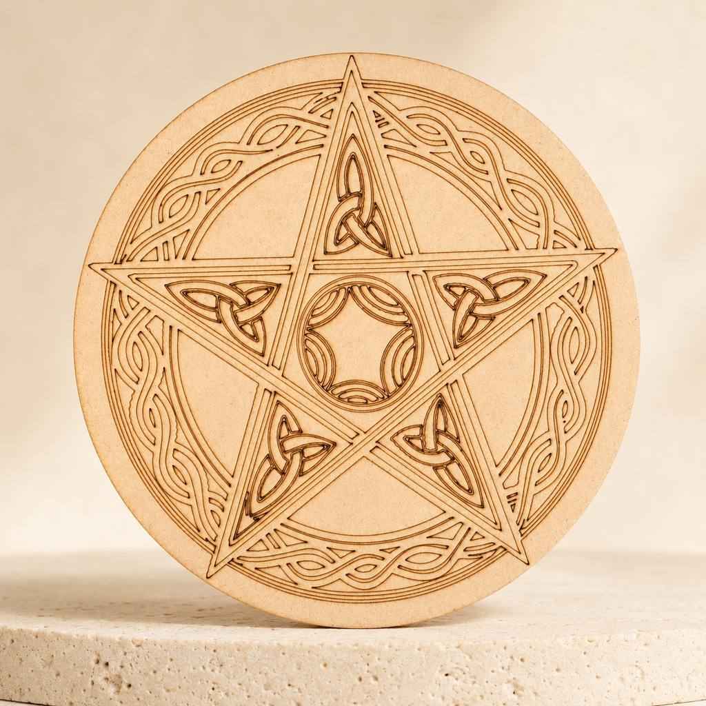 Pentacle Crystal Grid Board, 6" Wooden Crystal Grid Plate
