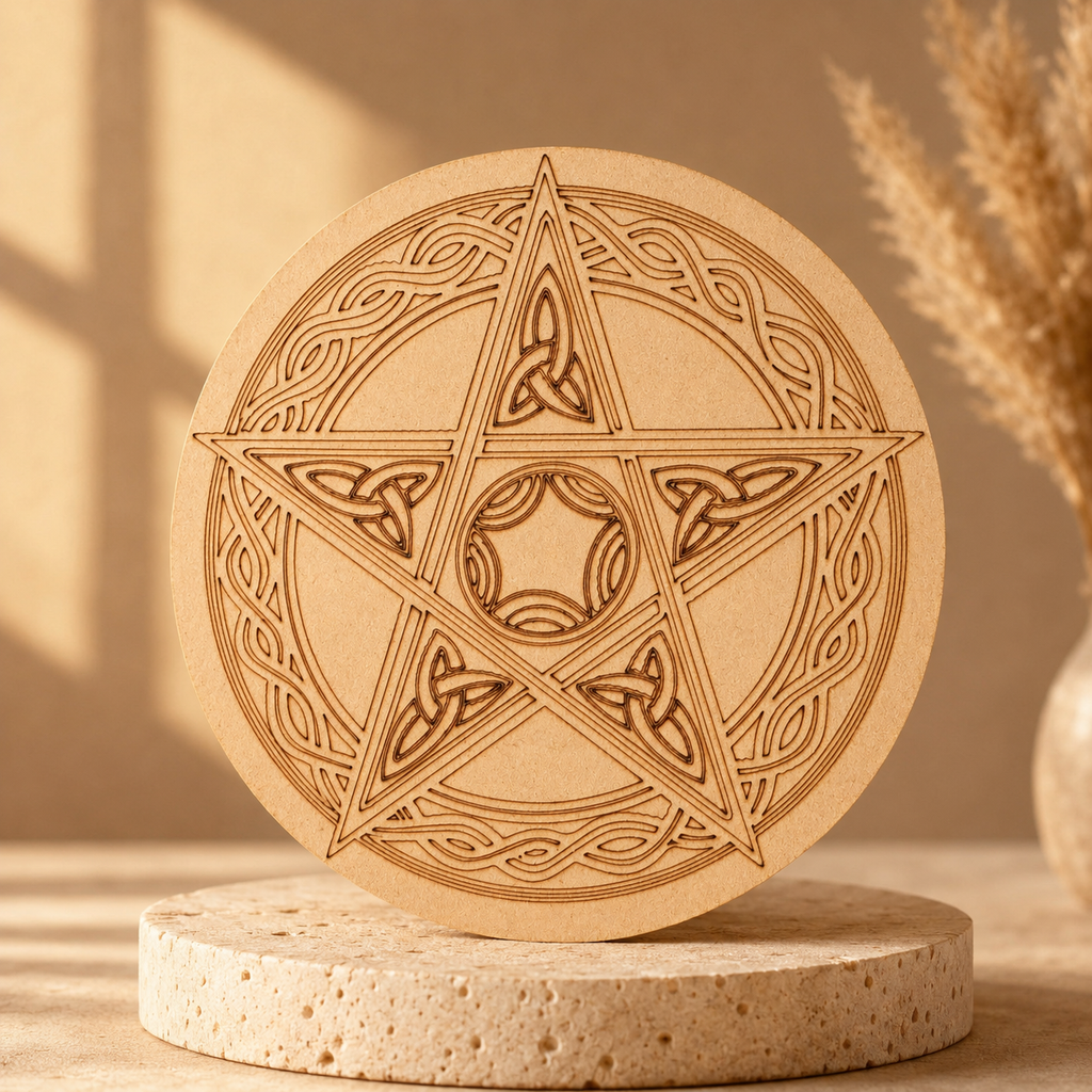 Pentacle Crystal Grid Board, 6" Wooden Crystal Grid Plate