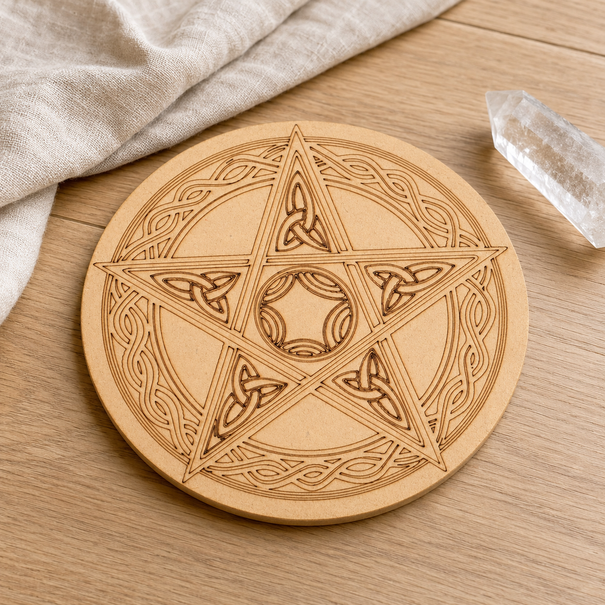 Pentacle Crystal Grid Board, 6" Wooden Crystal Grid Plate