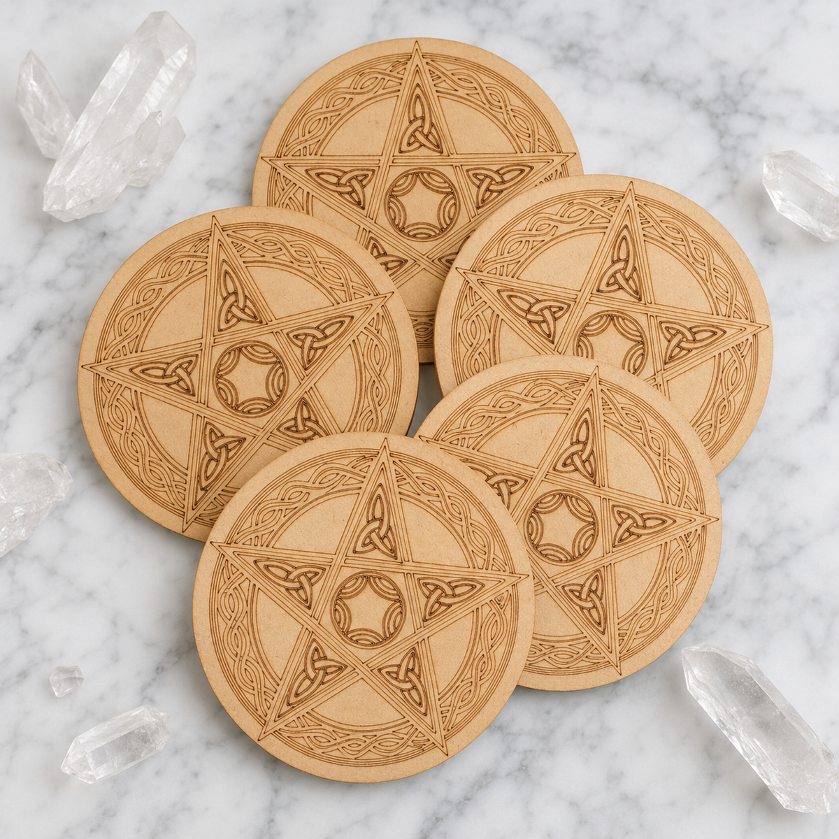 Pentacle Crystal Grid Board, 6" Wooden Crystal Grid Plate