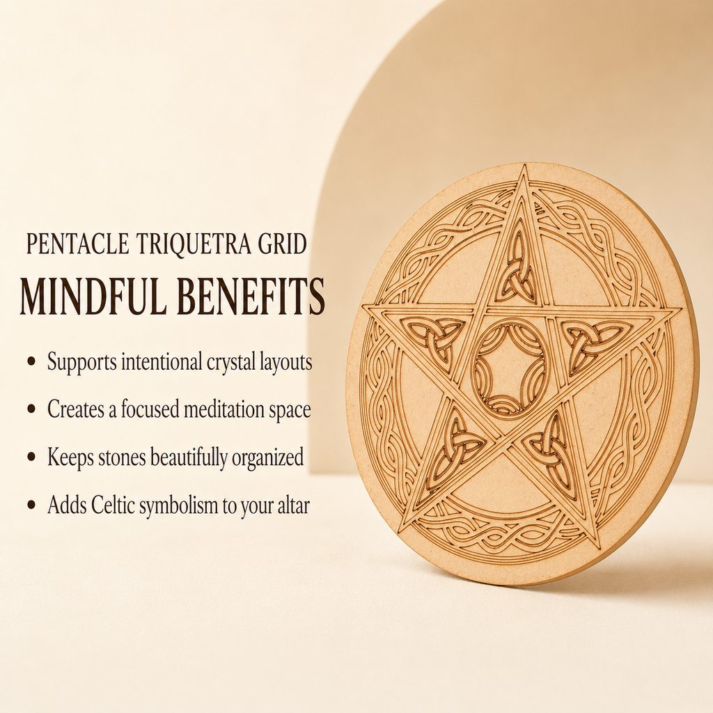 Pentacle Crystal Grid Board, 6" Wooden Crystal Grid Plate