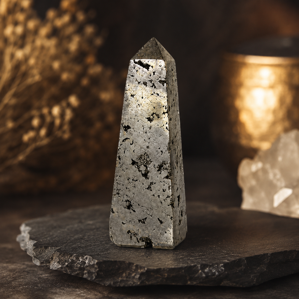 Pyrite Druzy Tower Point (Memory and Wealth)
