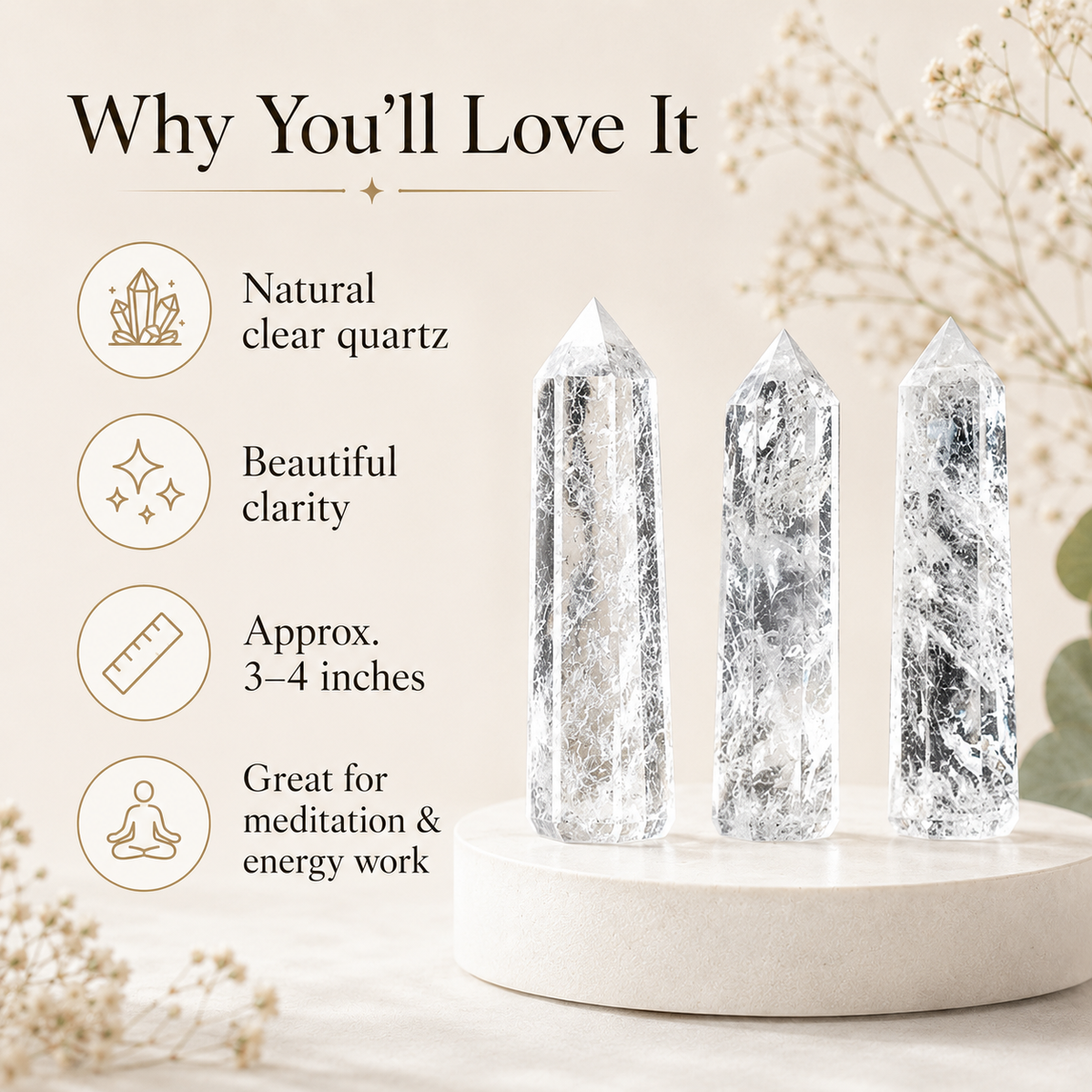 Crystal Quartz Tower (Mental Clarity and Emotional Stability)