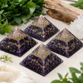 Amethyst Orgone pyramid With Clear Quartz Crystal Pencil