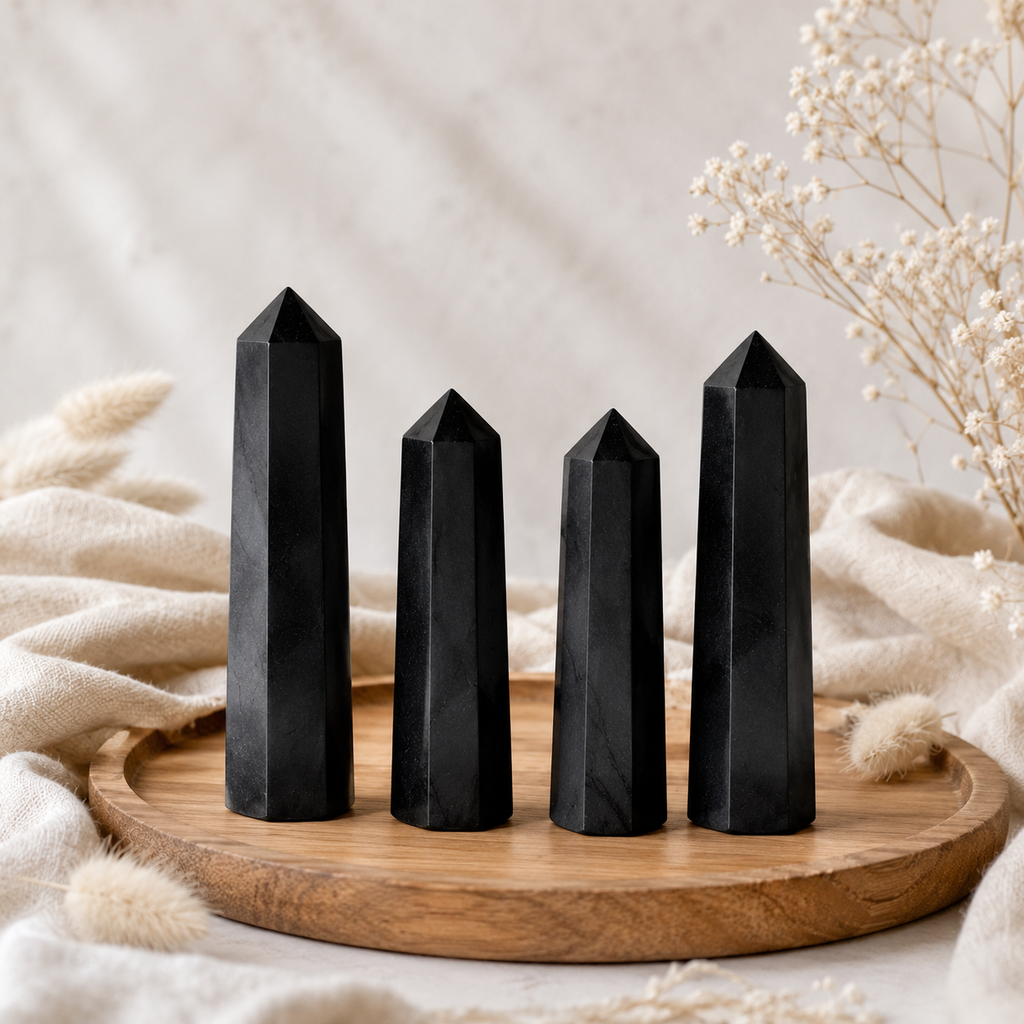 Black Shungite Tower Point (Purification and Inflammation) | Obelisks & Pencils | Wiccan Center