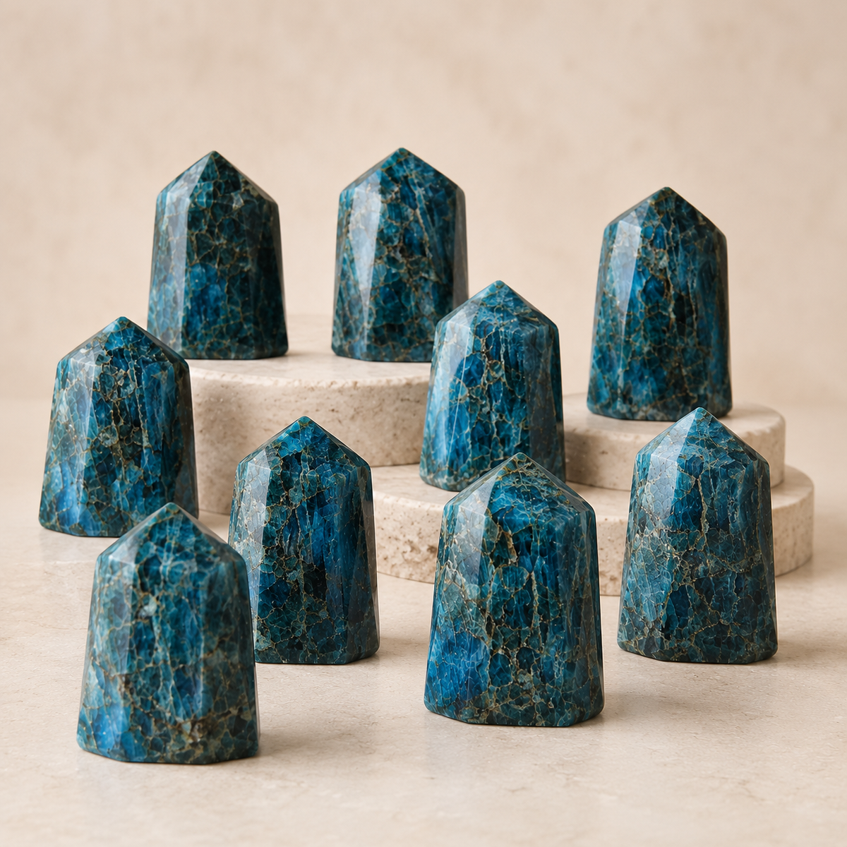 Polished Blue Apatite Points (Inspiration and Psychic Abilities)