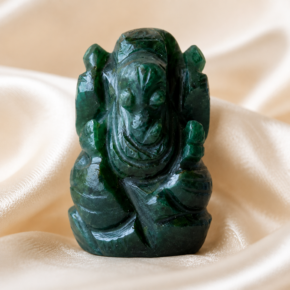 Green Jade Ganesha Statue (Wisdom and Balance)