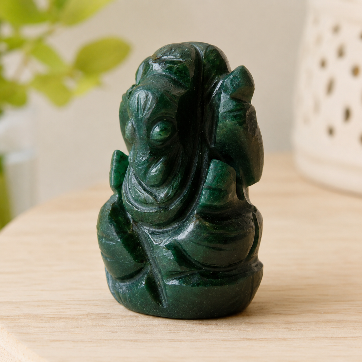 Green Jade Ganesha Statue (Wisdom and Balance)