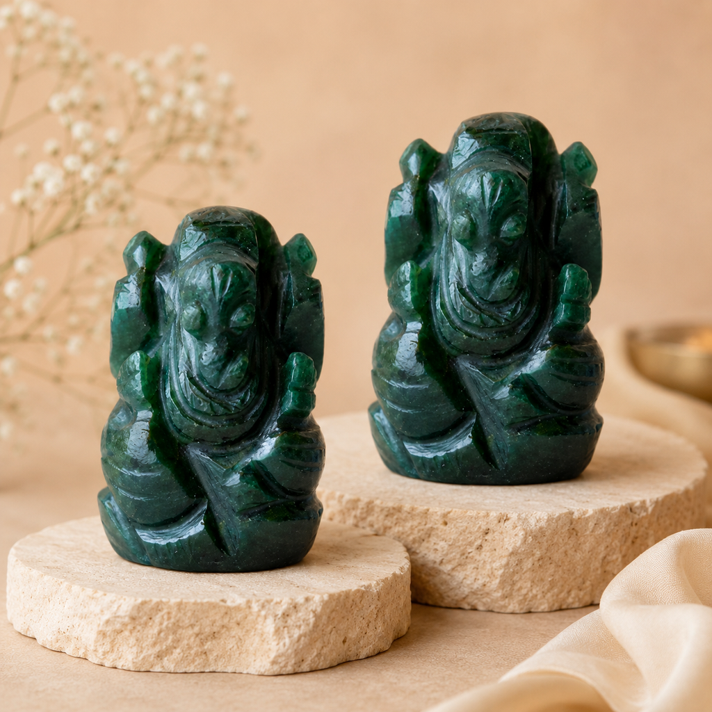 Green Jade Ganesha Statue (Wisdom and Balance)