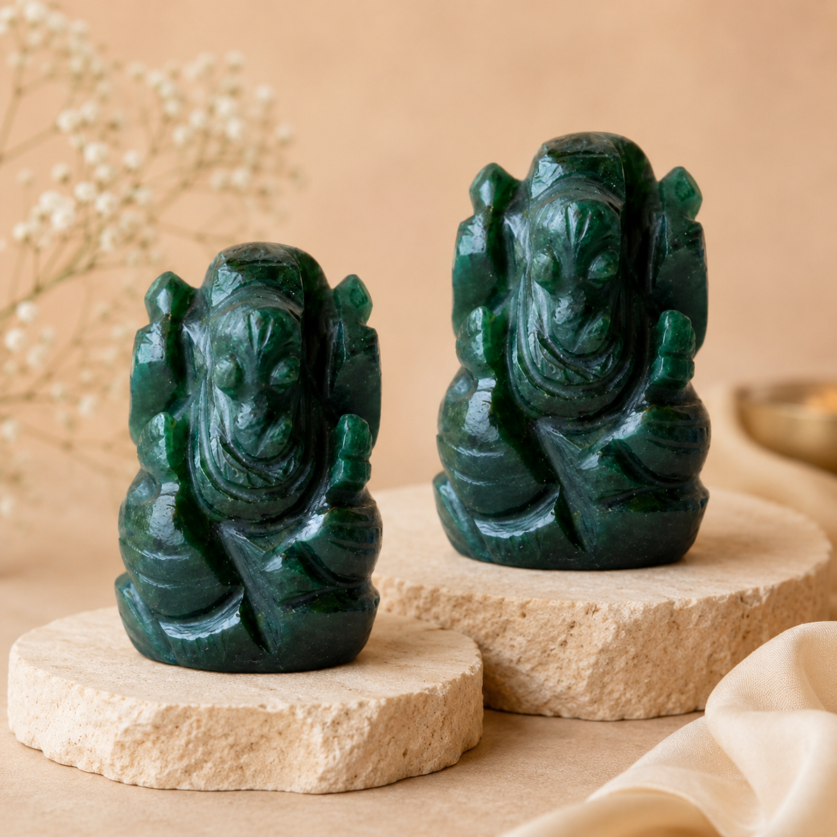 Green Jade Ganesha Statue (Wisdom and Balance)