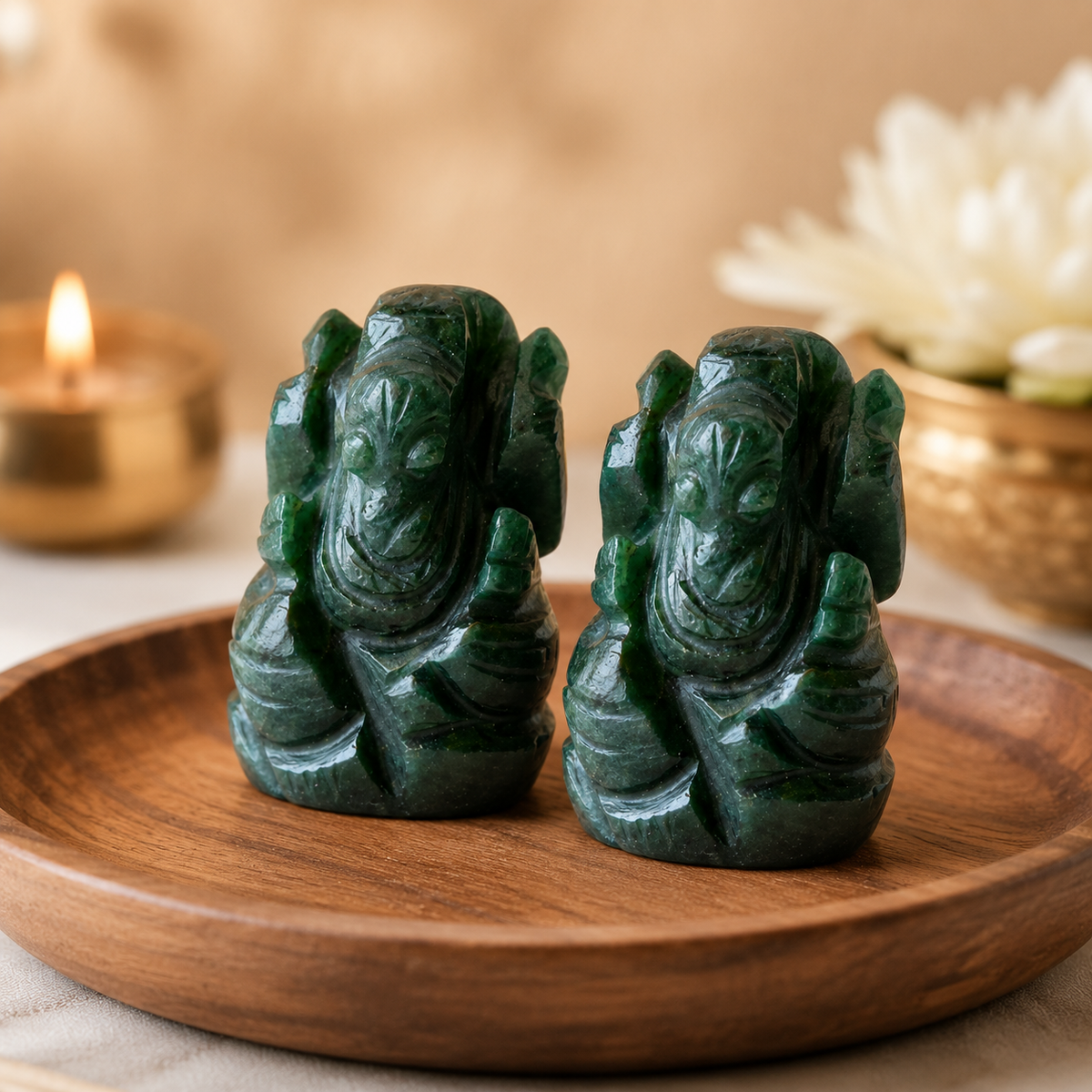 Green Jade Ganesha Statue (Wisdom and Balance)