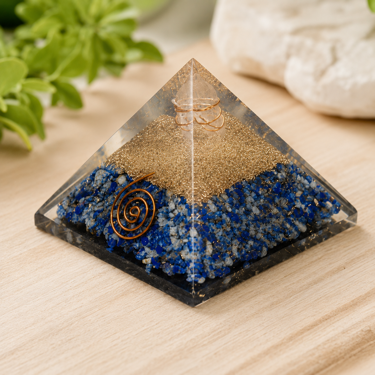 Lapis Lazuli Orgone pyramid, Clear Quartz Crystal Pencil