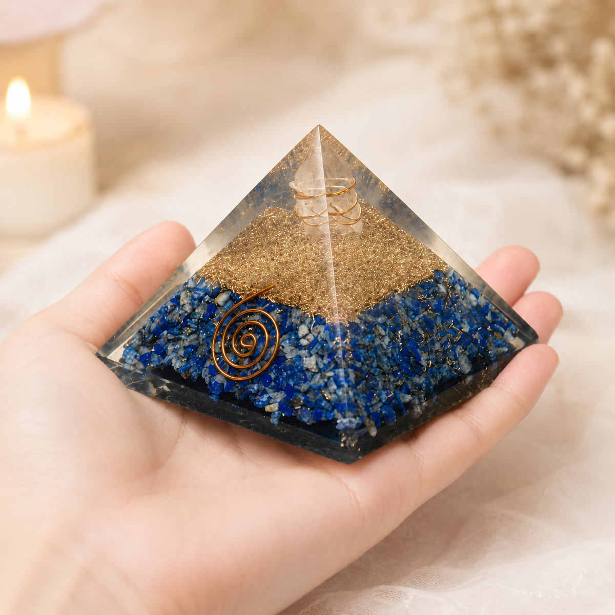 Lapis Lazuli Orgone pyramid, Clear Quartz Crystal Pencil