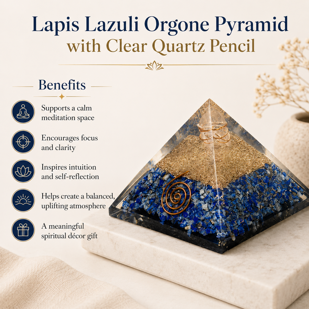 Lapis Lazuli Orgone pyramid, Clear Quartz Crystal Pencil