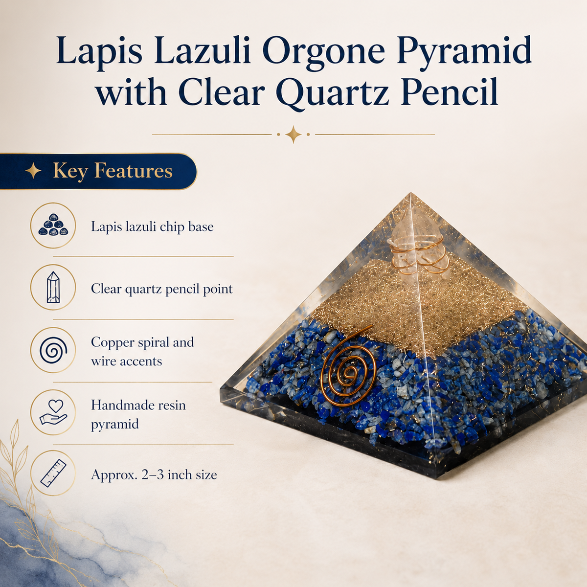 Lapis Lazuli Orgone pyramid, Clear Quartz Crystal Pencil