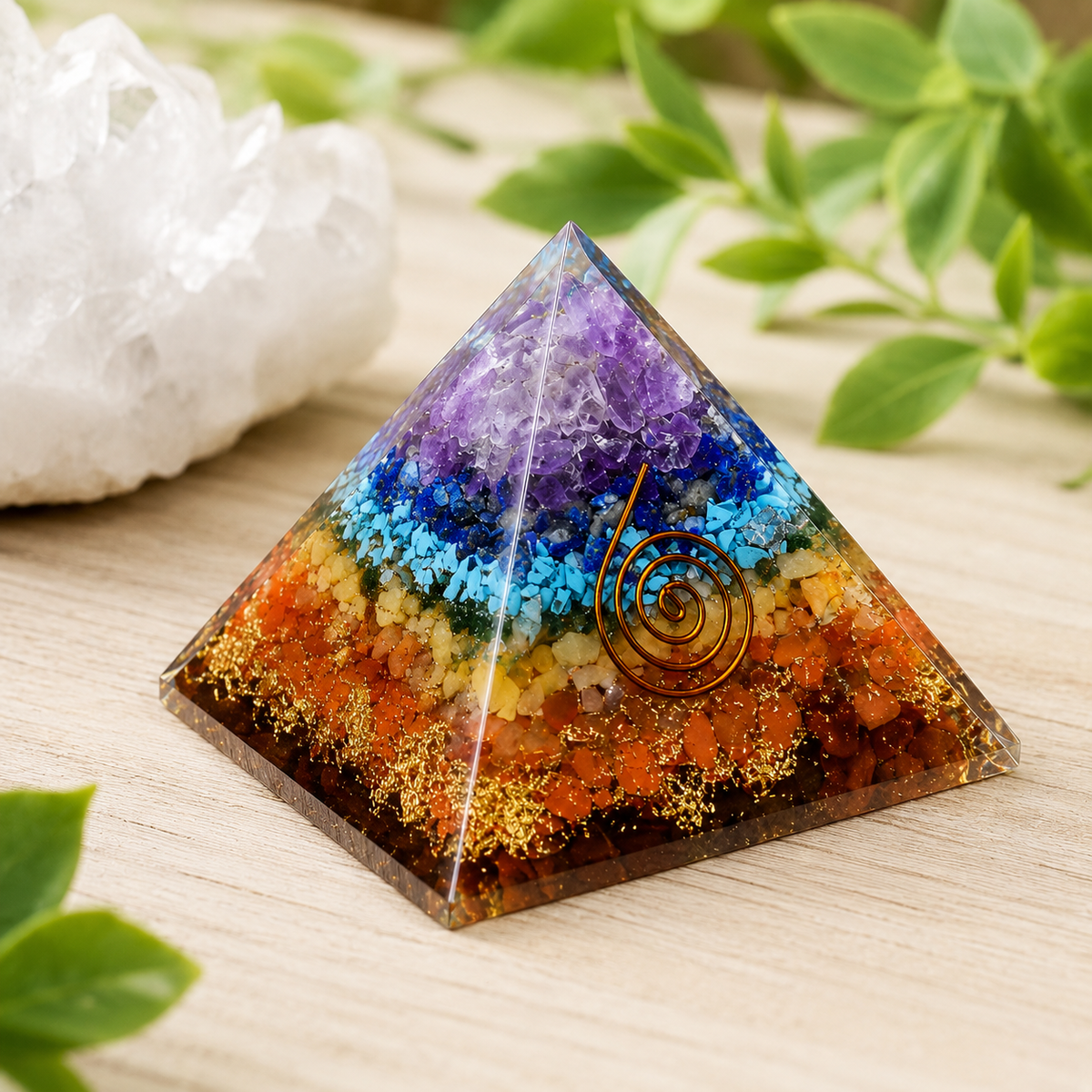 7 Chakra Orgone pyramid With Clear Quartz Crystal Pencil