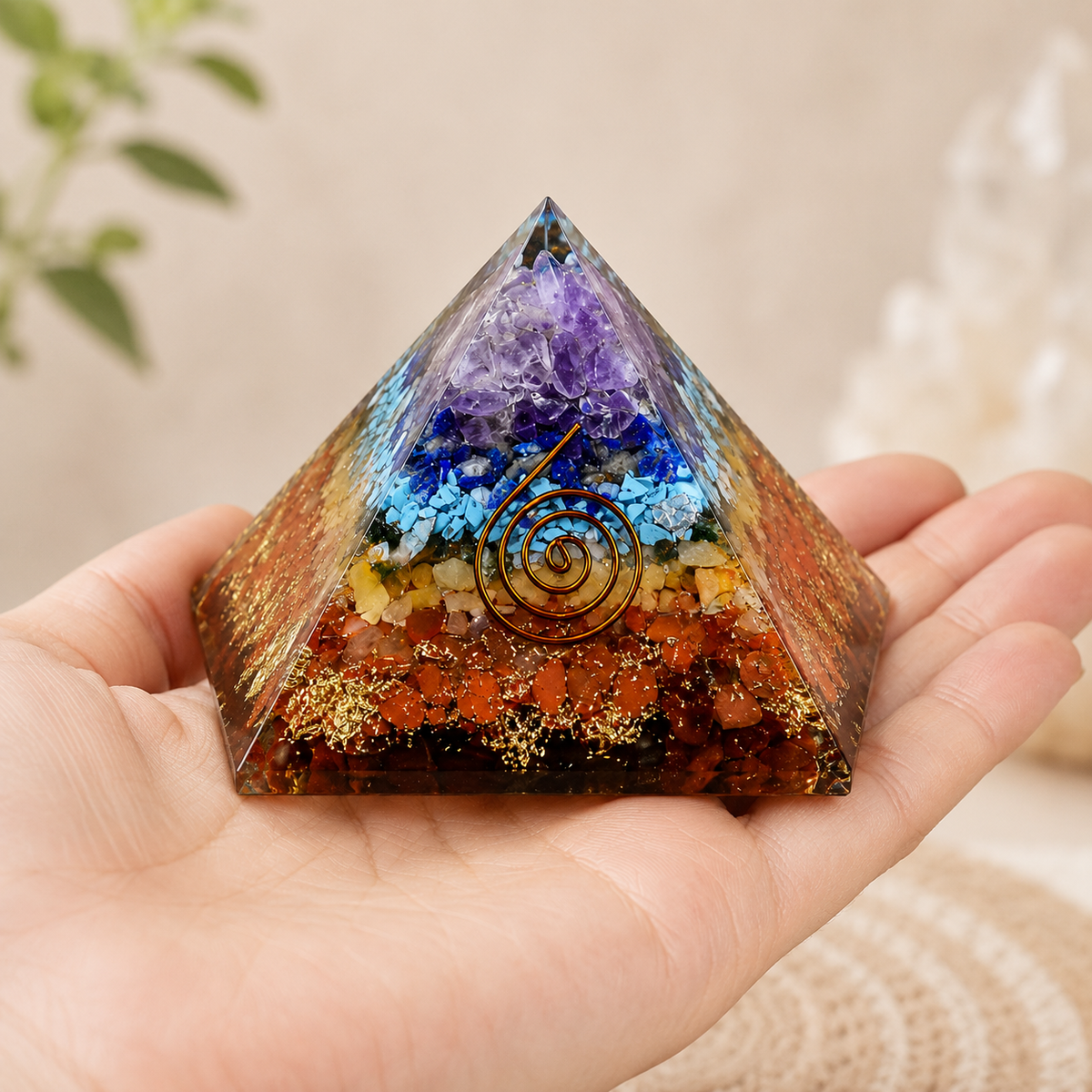 7 Chakra Orgone pyramid With Clear Quartz Crystal Pencil